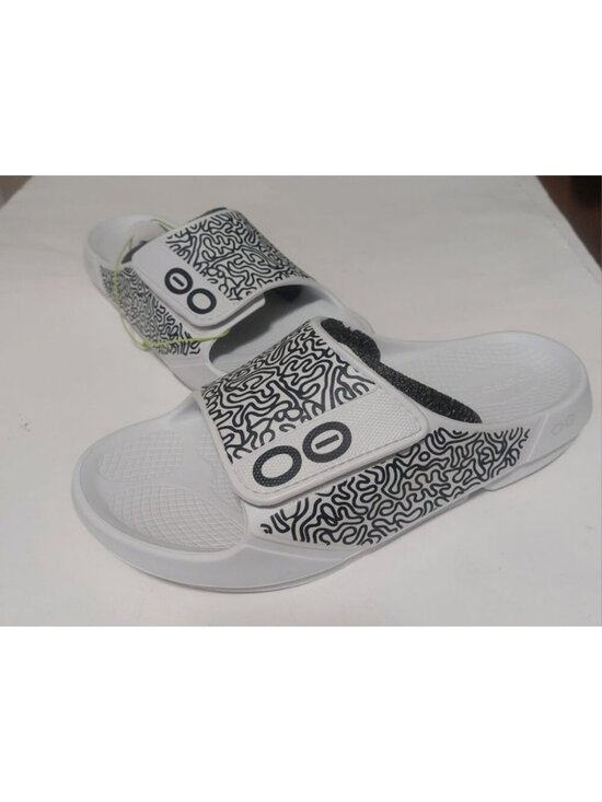 White Labyrinth OOFOS Ooahh Sport Flex Slide Mens Size 11 Womens 13 Sandals Shoe main image 3